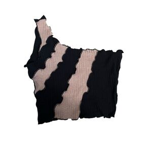 Asymmetric One-Shoulder Ribbed Crop Top - Black & Blush